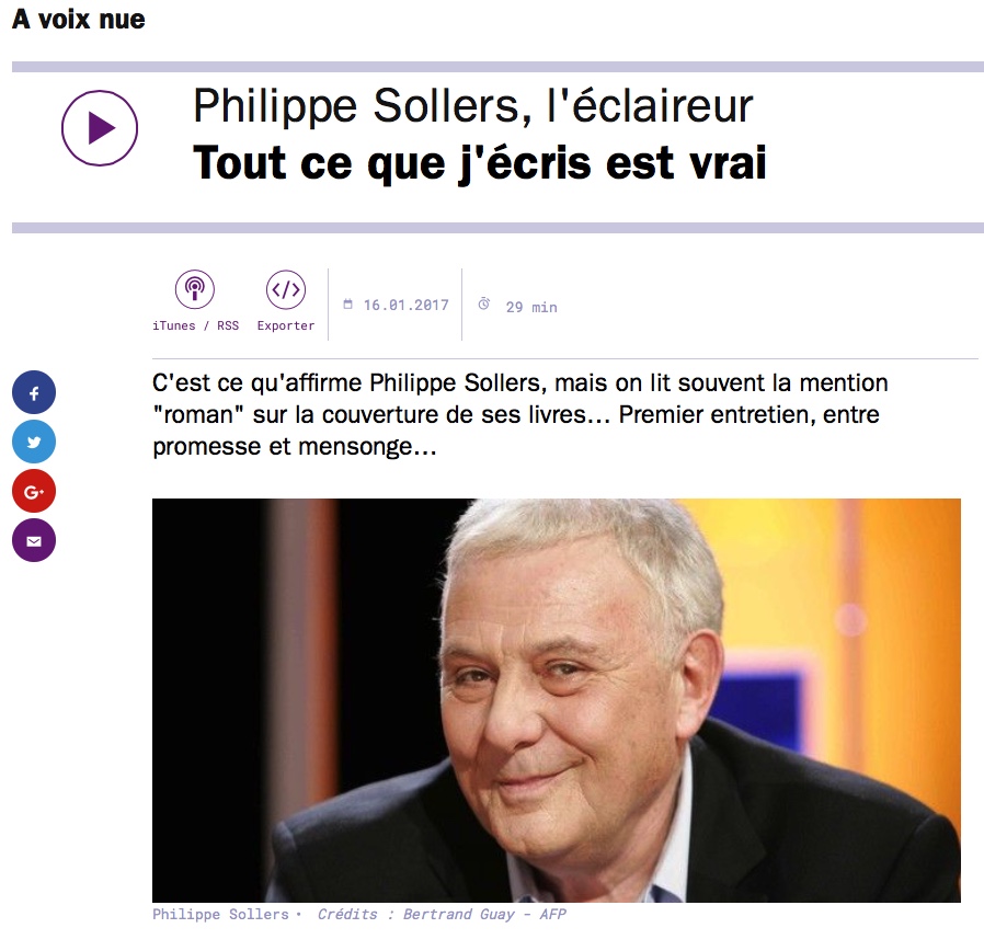 Philippe Sollers à voix nue France culture janvier 2017