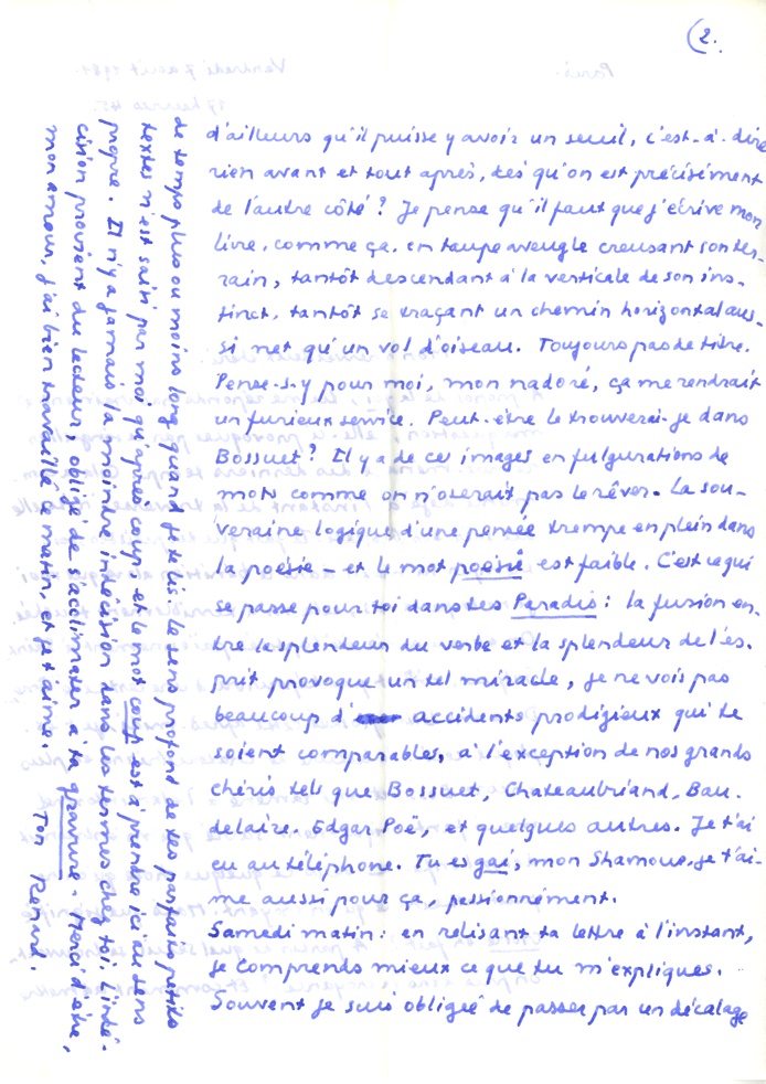 Lettre de Dominique Rolin à  Philippe Sollers, 7 août 1981